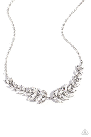 Luxury Laurels - White - Marquise-Cut Gem Leaf Paparazzi Short Necklace