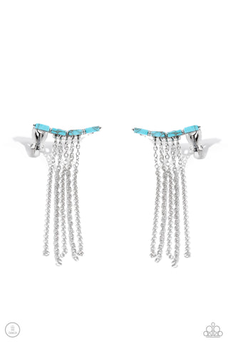 Fault Line Fringe - Blue - Turquoise Stone Chain Fringe Paparazzi Ear Crawler Earrings