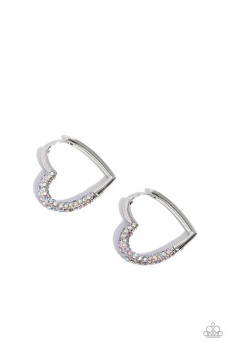 Be Mine, Valentine? - Multi - Iridescent Rhinestone Encrusted Heart Paparazzi Hinge Hoop Earrings