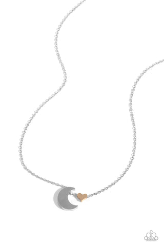 Low-Key Lunar - Multi - Silver and Gold Moon and Heart Paparazzi Short Necklace