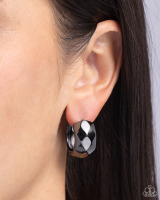 Patterned Past - Black - Textured Gunmetal Paparazzi Hinge Hoop Earrings