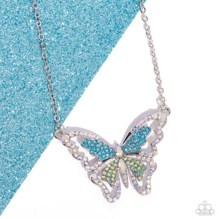 Weekend WINGS - Multi - Green, Blue, and Iridescent Rhinestone Butterfly Paparazzi Short Necklace