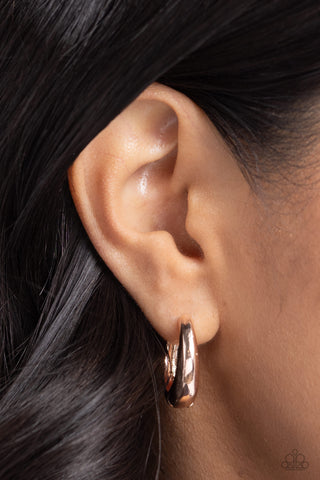 Streamlined Status - Rose Gold - Beveled High Sheen Paparazzi Hinge Hoop Earrings