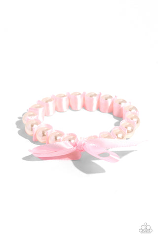 Ribbon Rarity - Pink - Ribbon White Pearl Paparazzi Stretchy Bracelet
