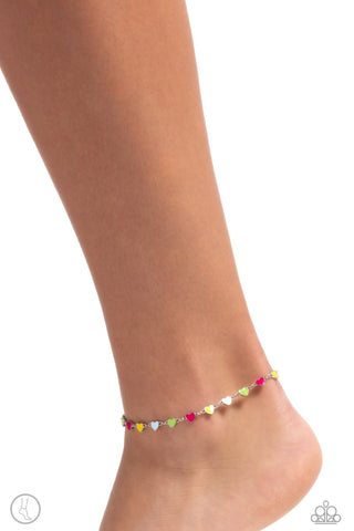 Dancing Delight - Multi - Pink, Blue, and Green Painted Heart Paparazzi Anklet