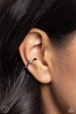 Enigmatic Echo - Black - Textured Gunmetal Paparazzi Ear Cuff Earrings