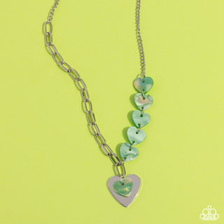 HEART Of The Movement - Green - Opalescent Acrylic Heart Paparazzi Short Necklace