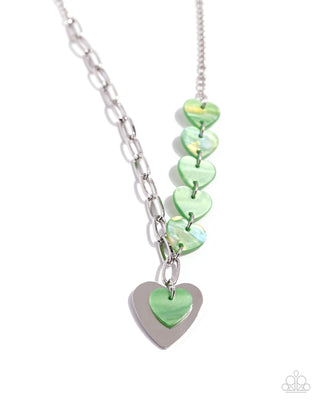 HEART Of The Movement - Green - Opalescent Acrylic Heart Paparazzi Short Necklace