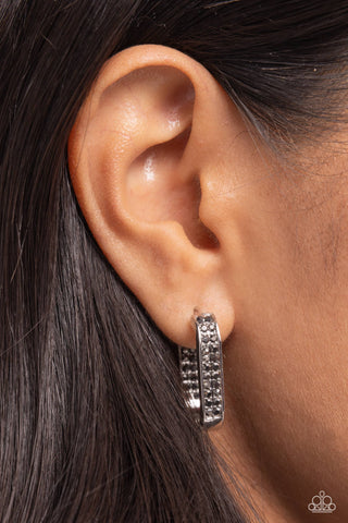 Sinuous Silhouettes - Silver - Hematite Rhinestone U-Shaped Paparazzi Hinge Hoop Earrings