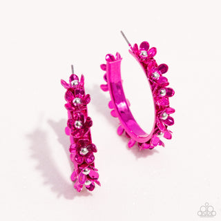 Fashionable Flower Crown - Pink - Beaded Center Metallic Flower Paparazzi Hoop Earrings