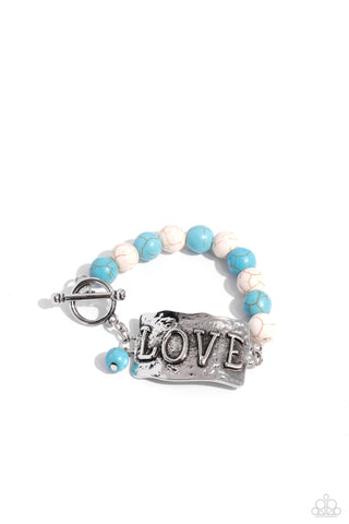 Lovely Stones - Multi - Turquoise and White Stone "LOVE" Inspirational Paparazzi Toggle Bracelet