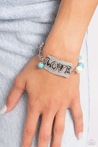 Lovely Stones - Multi - Turquoise and White Stone "LOVE" Inspirational Paparazzi Toggle Bracelet