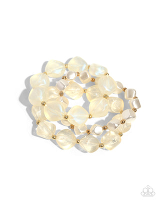 Glittery Gala - Gold - Cubed White Pearl and Glittery Acrylic Paparazzi Stretchy Bracelet