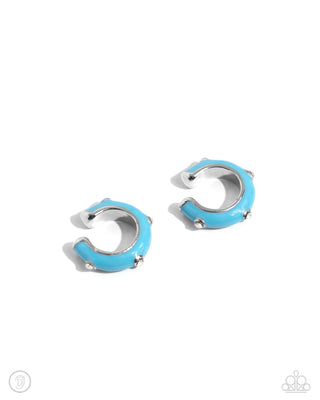 Coastal Color - Blue - Painted with White Rhinestone Paparazzi Ear Cuff Earrings