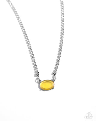 Dynamic Delicacy - Yellow - Oval Cat's Eye Paparazzi Short Necklace