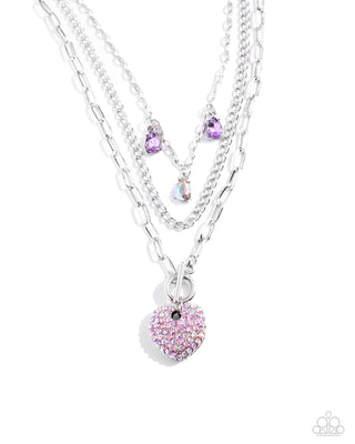 HEART History - Purple - Iridescent Rhinestone Encrusted Heart Tiered Paparazzi Short Necklace