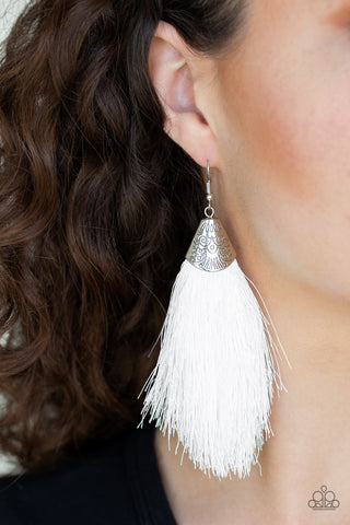 Tassel Temptress White Paparazzi Earrings