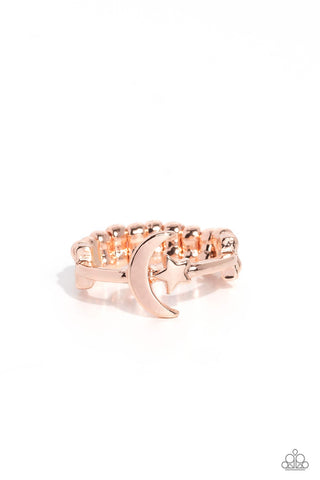 Astral Allure - Rose Gold - Crescent Moon and Star Paparazzi Dainty Ring