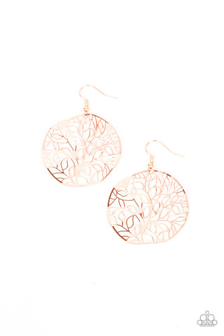 Autumn Harvest - Copper - Leafy Shiny Hoop Paparazzi Fishhook Earrings