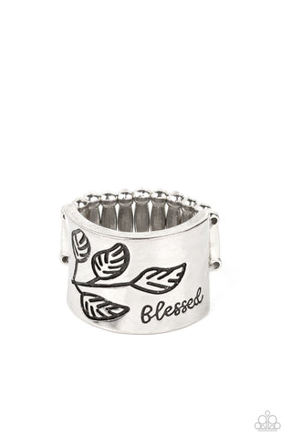 Blessed with Bling - Silver - Leaf Inspirational Religious Paparazzi Ring