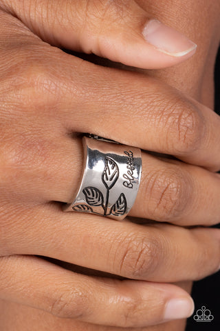 Blessed with Bling - Silver - Leaf Inspirational Religious Paparazzi Ring