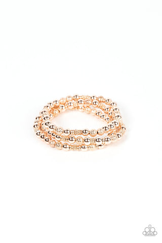 Boundless Boundaries - Rose Gold - Textured and Smooth Bead Paparazzi Stretchy Bracelet
