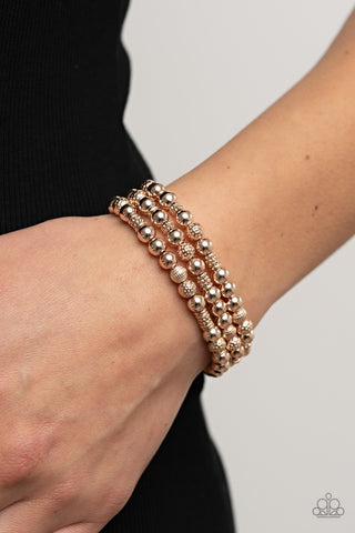 Boundless Boundaries - Rose Gold - Textured and Smooth Bead Paparazzi Stretchy Bracelet