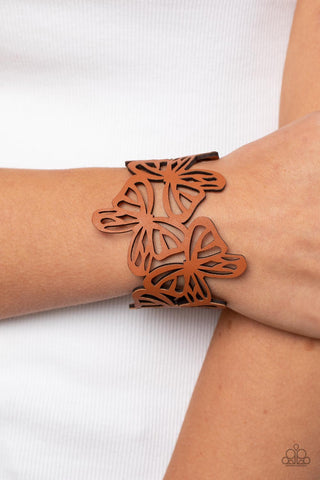 Butterfly Breeze - Brown - Leather Cutout Paparazzi Wrap Bracelet