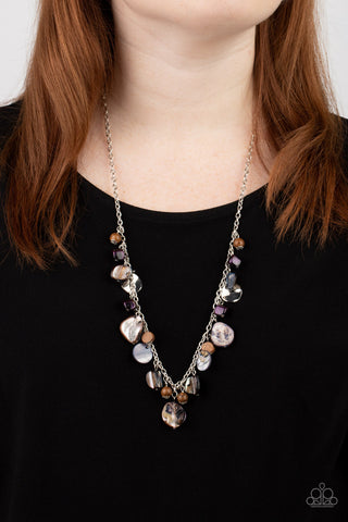Caribbean Charisma - Purple - Iridescent Stone Wooden Bead Paparazzi Short Necklace