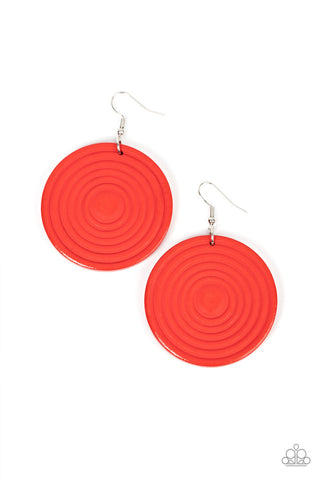 Caribbean Cymbal - Red - Wooden Circular Paparazzi Fishhook Earrings