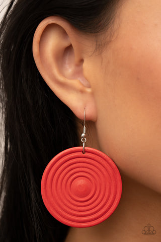 Caribbean Cymbal - Red - Wooden Circular Paparazzi Fishhook Earrings