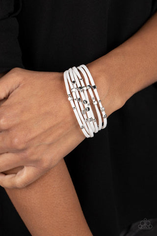 Clustered Constellations - White - Silver Studded Leather Paparazzi Magnetic Bracelet