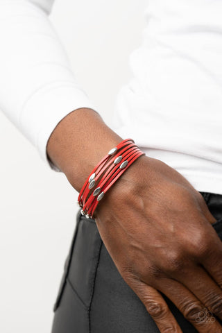 Cruise Control Soul - Red - Silver Studded Leather Paparazzi Magnetic Urban Bracelet