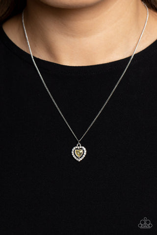 Day of Love - Yellow - Dainty Heart Gem Paparazzi Short Necklace