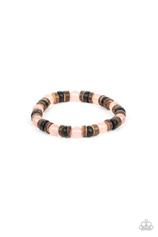 Durango Drifter- Pink - Stone Bead Wooden Disc Paparazzi Stretchy Bracelet