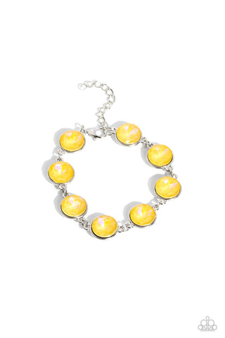 Enchanted Emblems - Yellow - Round Rhinestone Paparazzi Lobster Claw Bracelet