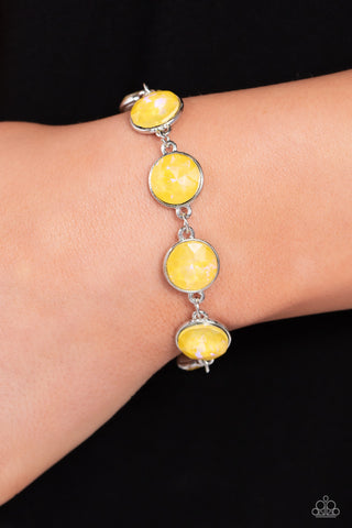 Enchanted Emblems - Yellow - Round Rhinestone Paparazzi Lobster Claw Bracelet