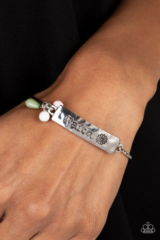 Flirting with Faith - Green - Beaded Inspirational Religious Paparazzi Hinge Bracelet