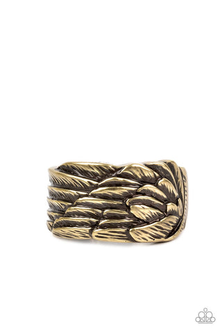 Fossil Fuel - Brass - Feather Paparazzi Men's Ring
