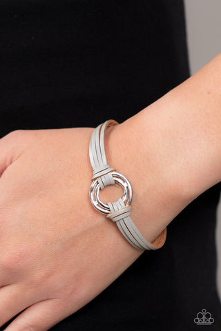Free Range Fashion - Silver - Gray Leather Silver Ring Paparazzi Magnetic Bracelet