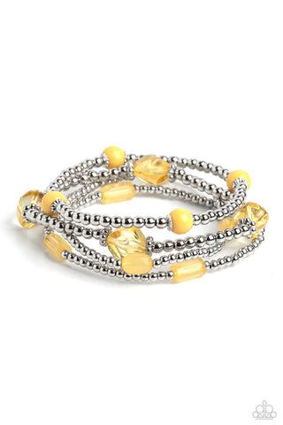 Geometric Guru - Yellow - Mismatched Bead Paparazzi Stretchy Bracelet