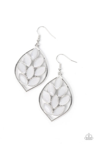 Glacial Glades - White - Frosted Marquise Bead Paparazzi Fishhook Earrings