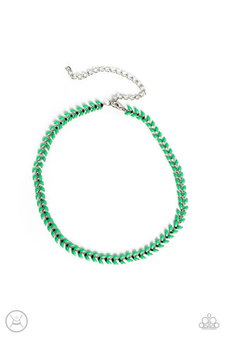 Grecian Grace - Green - Beaded Leaf Paparazzi Choker Necklace - 2023 Empower Me Pink Exclusive