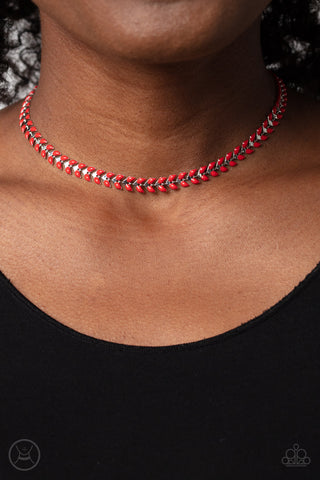 Grecian Grace - Red - Beaded Leaf Paparazzi Choker Necklace