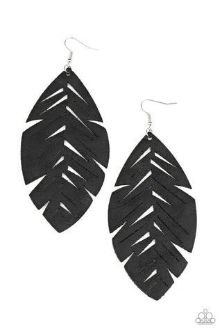 I Want to Fly Black Leather Feather Paparazzi Fishhook Earrings
