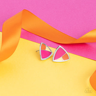 Kaleidoscopic Collision - Multi - Pink, Yellow, Orange Geometric Triangle Paparazzi Post Earrings