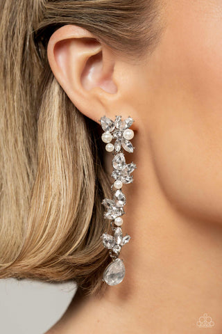 LIGHT at the Opera - White - Rhinestone and Pearl Elegant Earrings - 2023 Empower Me Pink Exclusive