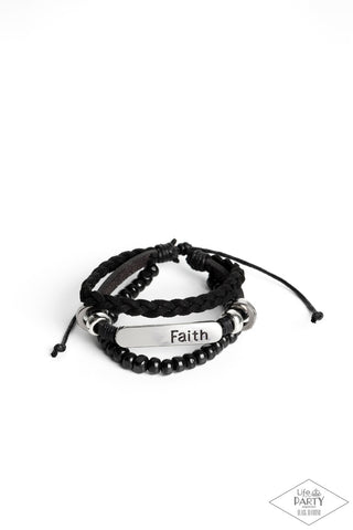 Let Faith Be Your Guide - Black - Inspirational Leather Paparazzi Pull-Cord Bracelet - Black Diamond Exclusive