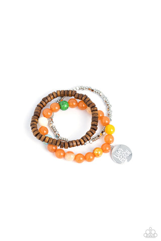 Life's a Beach - Orange - Acrylic Wooden Bead Inspirational Paparazzi Stretchy Bracelet