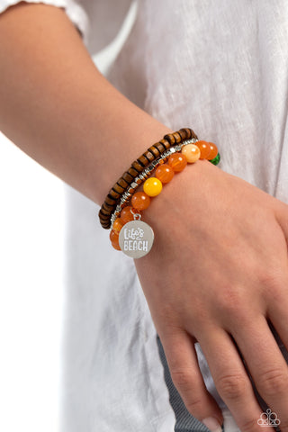 Life's a Beach - Orange - Acrylic Wooden Bead Inspirational Paparazzi Stretchy Bracelet